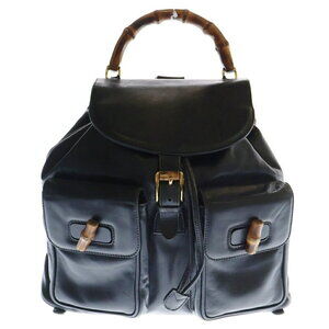 GUCCI Bamboo Backpack Rucksack Black Leather